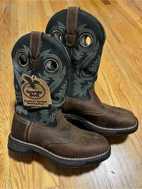 Georgia Boot Size 7W Western 11' Waterproof Pull-On Work Boot Brown
